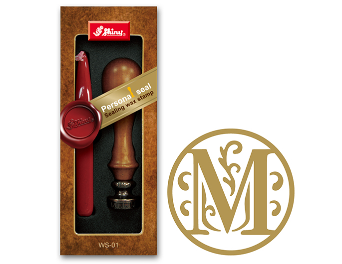 Letter M wax embossing seal.  Stock kit comes with genuine wood handle, stock letter die and high quality Scottish sealing wax stick.