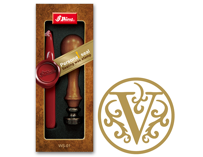 Letter V wax embossing seal.  Stock kit comes with genuine wood handle, stock letter die and high quality Scottish sealing wax stick.