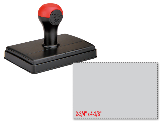 Premier Mark #70105 traditional rubber stamp is 2-3/4" x 4-1/8" with a maximum of 16 lines of text. Real rubber die that is laser engraved for fine detail.