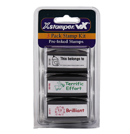 Xstamper #35207 3 Pack of Teacher Stamps.  Stamps include This Belongs To.., Terrific Effort and Brilliant.  Save by buying a 3-pack of Teacher Stamps!