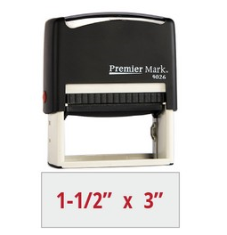 The Premier Mark 9026 is a large self-inking stamp, easy to re-ink. No additional charge for artwork.