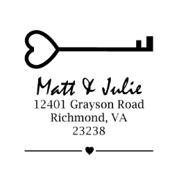 The Key Heart return address stamp is a great and unique way to stamp your return address. Choose from self-inking stamp or traditional rubber stamp.