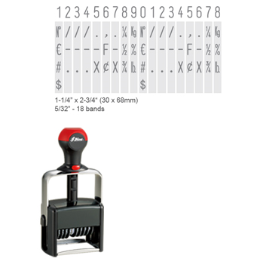 The Shiny H-6418 is a 18-band numberer with numbers 0-9 and special symbols. Heavy duty stamp with thousands of initial impressions.