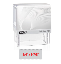 The 2000 Plus Printer 30 self-inking stamp is a 3/4" x 1-7/8" self-inking stamp.  Available in 5 ink colors with a laser engraved rubber die.