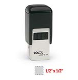 The 2000 Plus Printer Q12 self-inking stamp is a 1/2" x 1/2" self-inking stamp.  Available in 5 ink colors with a laser engraved rubber die.