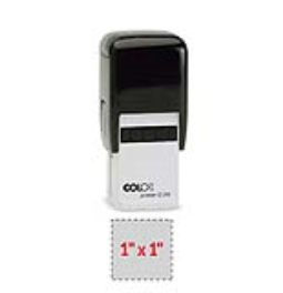 The 2000 Plus Printer Q24 self-inking stamp is a 1" x 1" self-inking stamp.  Available in 5 ink colors with a laser engraved rubber die.