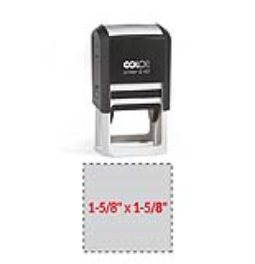 The 2000 Plus Printer Q43 self-inking stamp is a 1-5/8" x 1-5/8" self-inking stamp.  Available in 5 ink colors with a laser engraved rubber die.