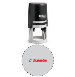 The 2000 Plus Printer R50 self-inking stamp is a 2" Diameter self-inking stamp.  Available in 5 ink colors with a laser engraved rubber die.