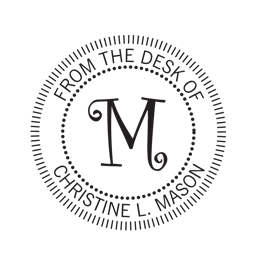 Single initial embossing seal with custom text above and below initial.