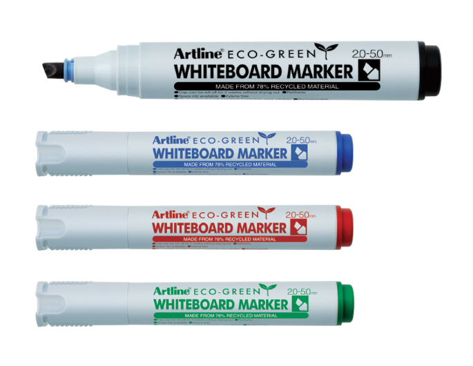 Artline 2.5mm Chisel Dry Safe Eco-Green Whiteboard Markers - Sold by the Dozen