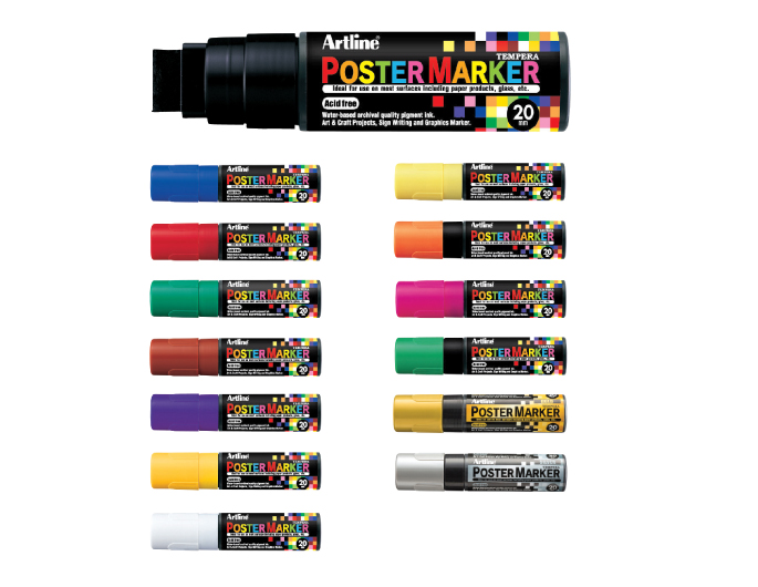 Artline 20mm Chisel Poster Markers - Sold by the Dozen