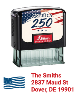 Celebrate America's 250th Birthday with a customizable flag return address rubber stamp.  Two color rubber stamp leaves a great impression with your personalized information.