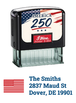 Celebrate America's 250th Birthday with a customizable flag return address rubber stamp.  Two color rubber stamp leaves a great impression with your personalized information.