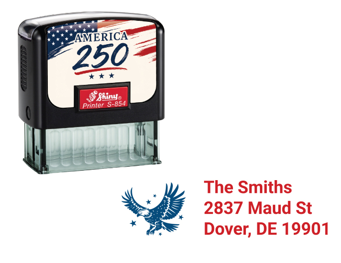 Celebrate America's 250th Birthday with a customizable flag return address rubber stamp.  Two color rubber stamp leaves a great impression with your personalized information.