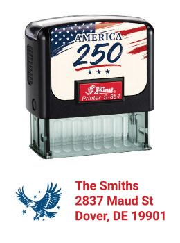 Celebrate America's 250th Birthday with a customizable flag return address rubber stamp.  Two color rubber stamp leaves a great impression with your personalized information.