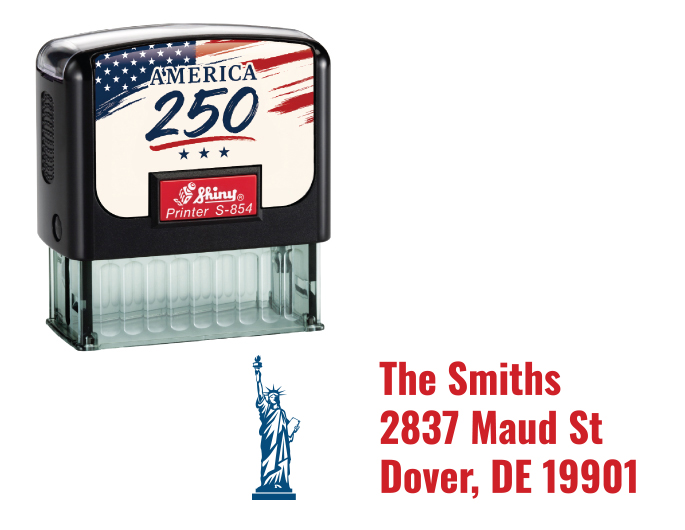 Celebrate America's 250th Birthday with a customizable flag return address rubber stamp.  Two color rubber stamp leaves a great impression with your personalized information.
