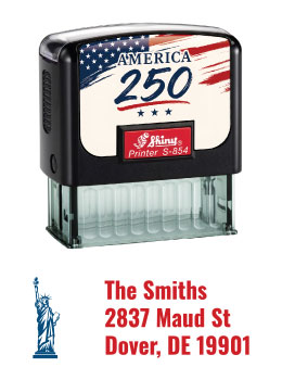 Celebrate America's 250th Birthday with a customizable flag return address rubber stamp.  Two color rubber stamp leaves a great impression with your personalized information.