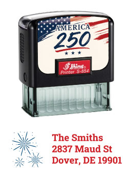 Celebrate America's 250th Birthday with a customizable flag return address rubber stamp.  Two color rubber stamp leaves a great impression with your personalized information.