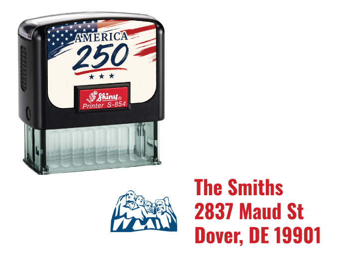 Celebrate America's 250th Birthday with a customizable flag return address rubber stamp.  Two color rubber stamp leaves a great impression with your personalized information.