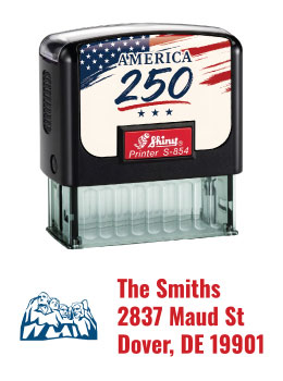 Celebrate America's 250th Birthday with a customizable flag return address rubber stamp.  Two color rubber stamp leaves a great impression with your personalized information.