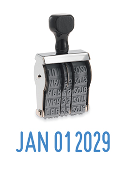 BD5 JustRite line dater. Stamps month, day and year. Sturdy metal frame with plastic handle. Pullman brand name line daters.