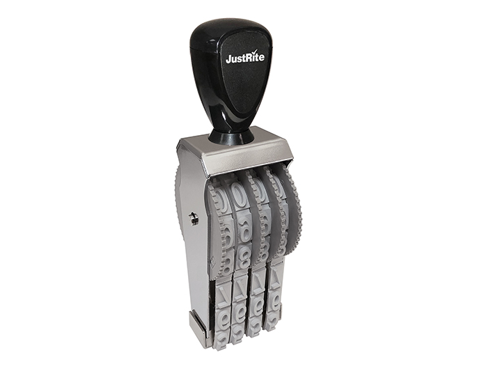 BN-2, 4 JustRite Band Number Stamp has 4 number bands.  Character height of numbers on bands are 3/16"