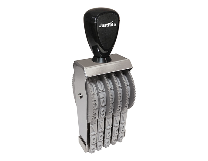 BN-5, 5 Band Number Stamp has 5 number bands.  Character height of numbers on bands are 5/8" (56pt). Metal body frame with sturdy wooden handle.