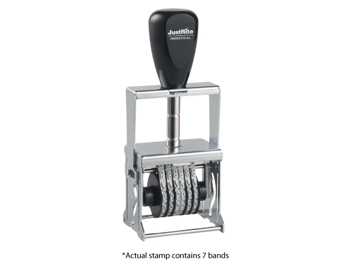 MJ-3, 7 Band self-inking Number Stamp has 7 number bands.  Character height of numbers on bands are 3/8".