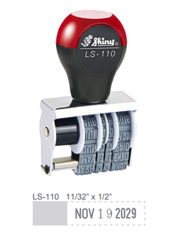 LS-110 local style dater has custom text preceding the date on the same line.  Up to 7 years included on the dater year band.