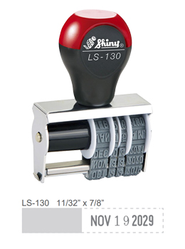 LS-130 local style dater has custom text preceding the date on the same line.  Up to 7 years included on the dater year band.