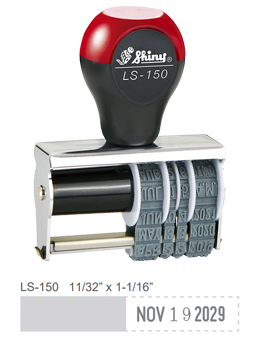 LS-150 local style dater has custom text preceding the date on the same line.  Up to 7 years included on the dater year band.