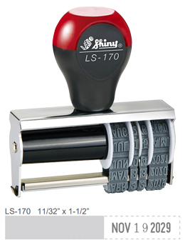 LS-170 local style dater has custom text preceding the date on the same line.  Up to 7 years included on the dater year band.