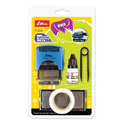 Shiny clothing marking kit is a do-it-yourself fabric marking kit. This is perfect to stamp on clothes or fabric.  Comes with special wash resistant ink.