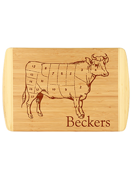 Unique and fun butcher's block custom cutting board.  Laser engraved for detail will leave a lasting impression.  Customize with last name.