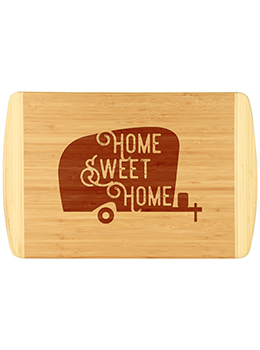 Fun bamboo cutting board for the camper in your life.  Unique and fun design that is laser engraved.