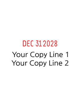 This dater comes with two lines of custom copy below the dates.  Dates are changeable and come with at least 7 years on the date bands.