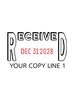 This dater comes with Received on the top line and your custom copy of text below the dates. Dates are changeable and come with 7 year band.