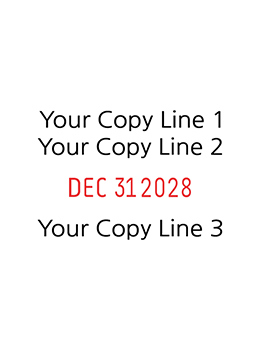 This dater comes with 2-lines of custom copy above the dates and 1-line of custom copy below the dates.  Dates are changeable and come with 7 year band.