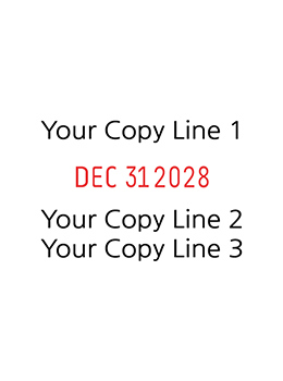 This dater comes with 1-line of custom copy above the dates and 2-lines of custom copy below the dates. Dates are changeable and with 7 years on band.