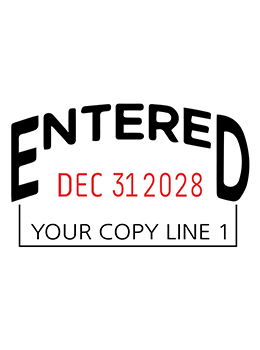 Entered heavy-duty dater with custom line of copy below the dates.  Dates are changeable and come with at least 7 years on the date bands.