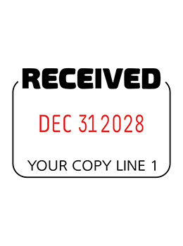 Received heavy-duty dater with custom line of copy below the dates.  Dates are changeable and come with at least 7 years on the date bands.