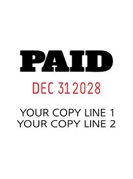 Paid heavy-duty dater with 2 custom lines of copy below the dates.  Dates are changeable and come with at least 7 years on the date bands.