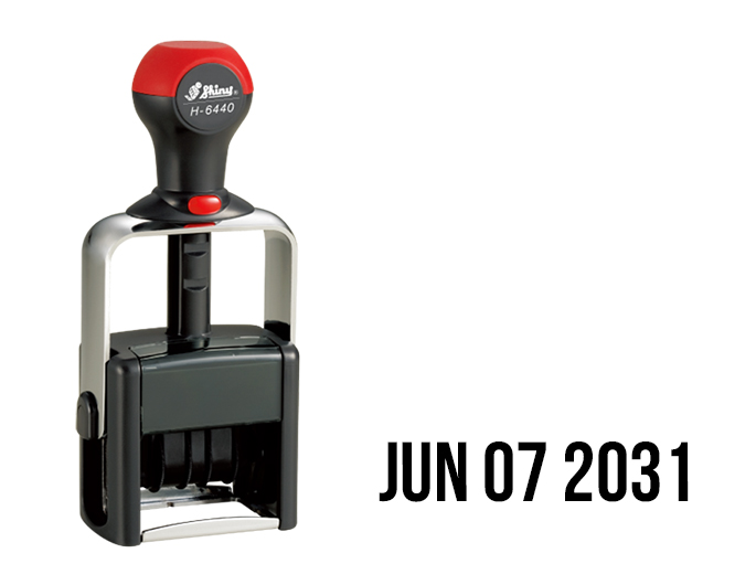 Self-Inking line dater displays the month, day and year.  Easily change dates on stamp. Dater is re-inkable.