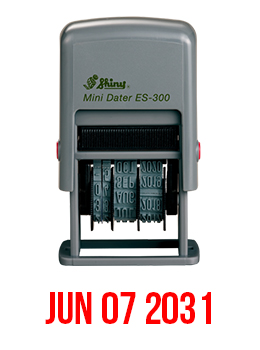 Shiny S-300 Self-Inking Line Dater comes with a 12 year band and is re-inkable with water based ink. 1/8" tall characters.