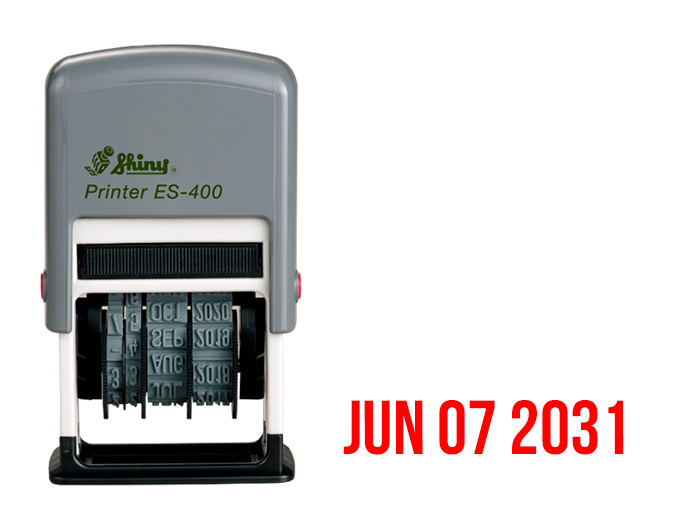 The Shiny S-400 self-inking line dater displays the month, day and year. Comes with 10 year band. 3/16" tall characters.