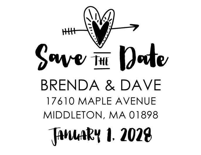 The Heart & Arrow Save the Date rubber stamp is a great and unique way to let everyone know about your special upcoming wedding date!