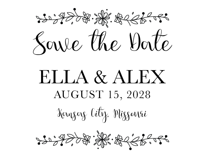 The Flower Ribbon Save the Date rubber stamp is a great and unique way to let everyone know about your special upcoming wedding date!