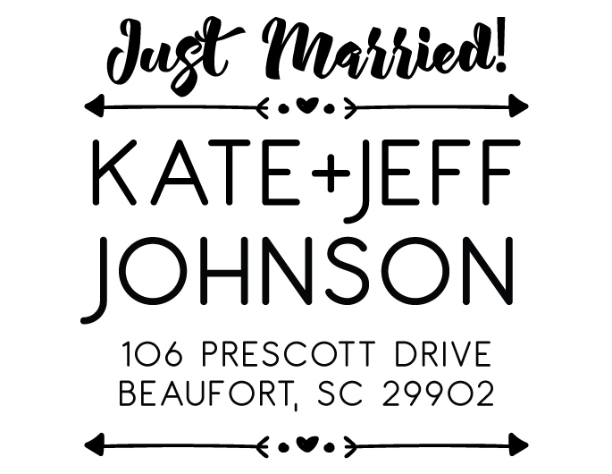 The Arrow Just Married rubber stamp for return address envelopes for wedding thank you cards