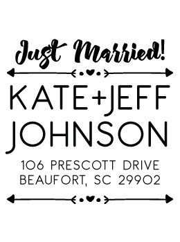 The Arrow Just Married rubber stamp for return address envelopes for wedding thank you cards