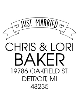 The Just Married Ribbon rubber stamp is a great and unique way to let everyone know about your special wedding date!